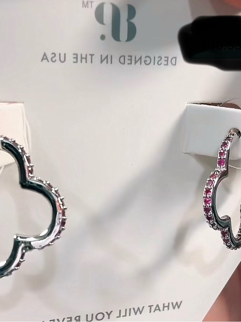 Bomb Party “The Essential Clover” Hoop Earrings, Rhodium & Ruby